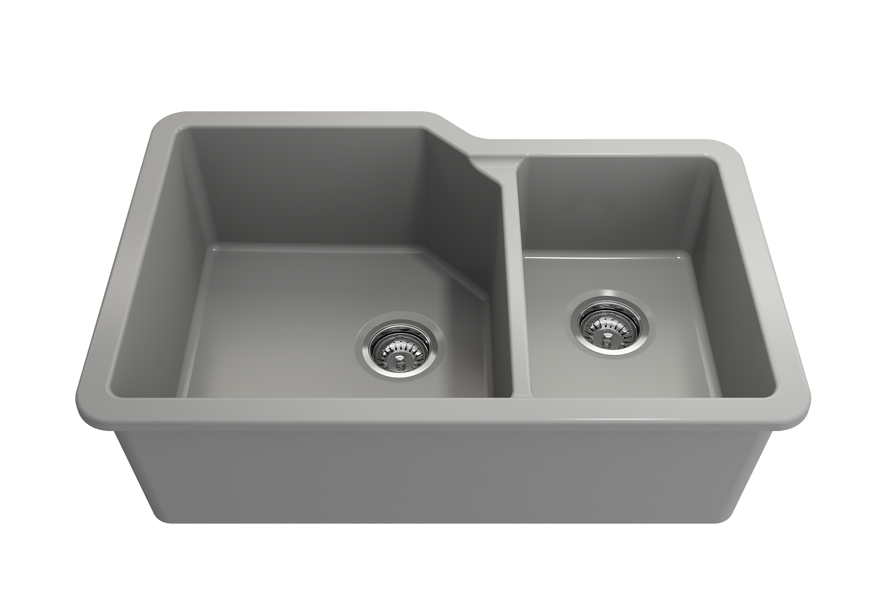 BOCCHI Sotto 33" Dual Mount Fireclay Kitchen Sink with Accessories, 60/40 Double Bowl, Matte Gray, 1506-006-0120
