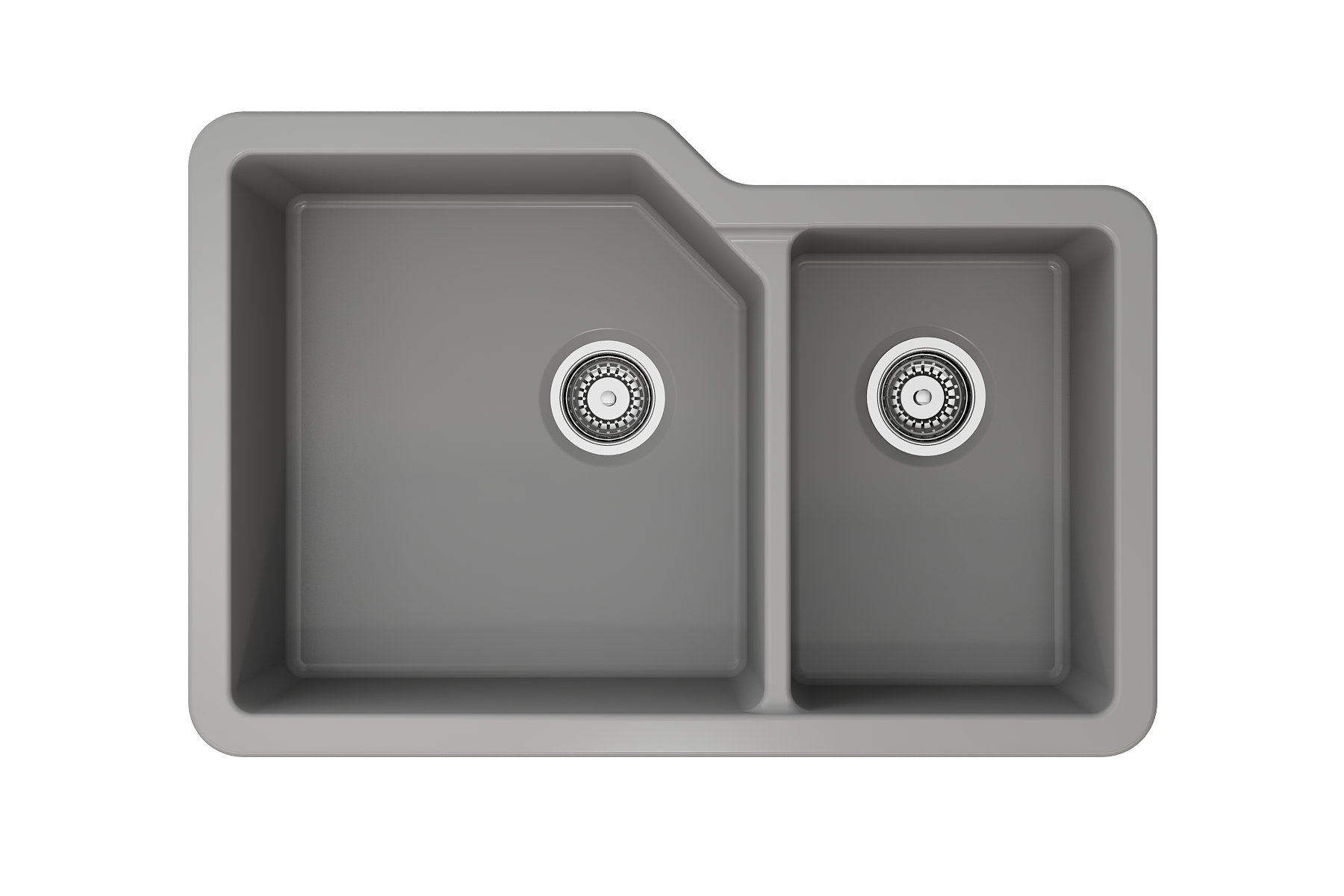 BOCCHI Sotto 33" Dual Mount Fireclay Kitchen Sink with Accessories, 60/40 Double Bowl, Matte Gray, 1506-006-0120