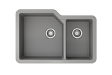 BOCCHI Sotto 33" Dual Mount Fireclay Kitchen Sink with Accessories, 60/40 Double Bowl, Matte Gray, 1506-006-0120