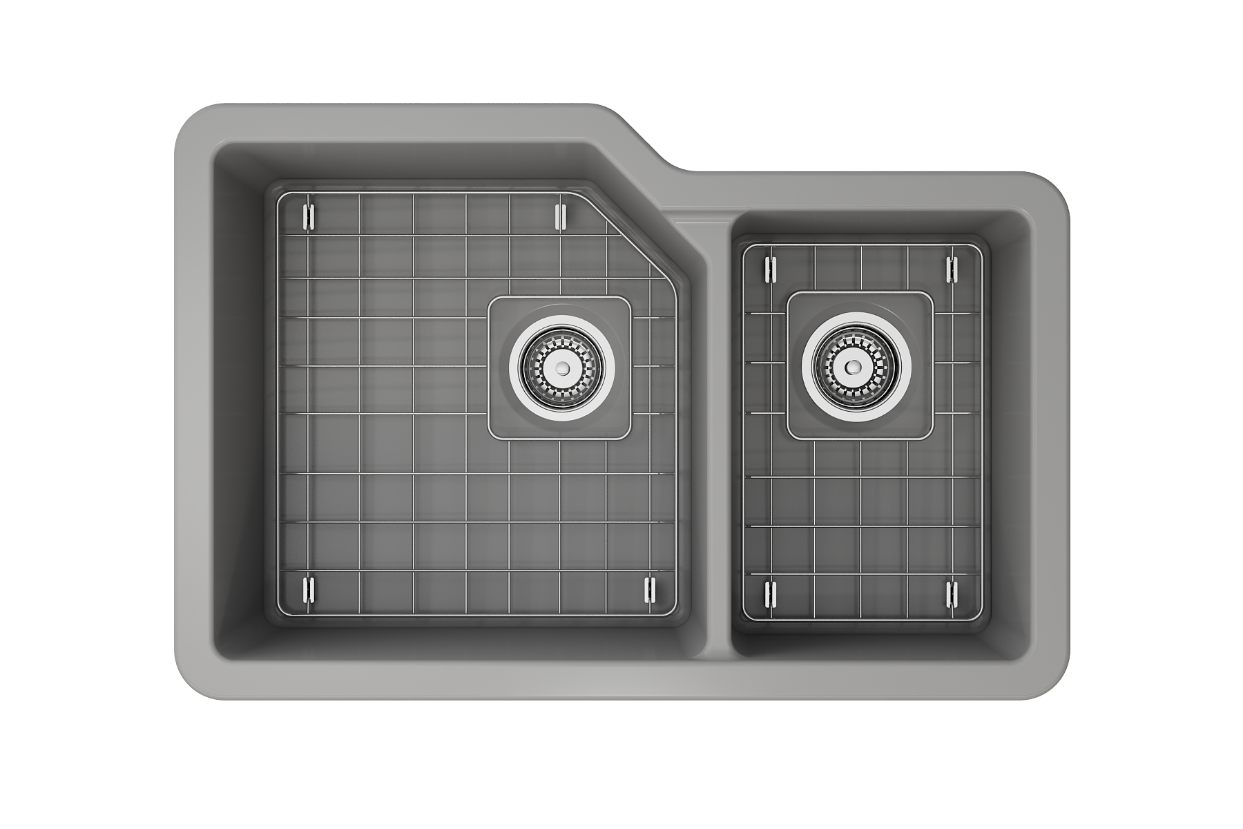 BOCCHI Sotto 33" Dual Mount Fireclay Kitchen Sink with Accessories, 60/40 Double Bowl, Matte Gray, 1506-006-0120