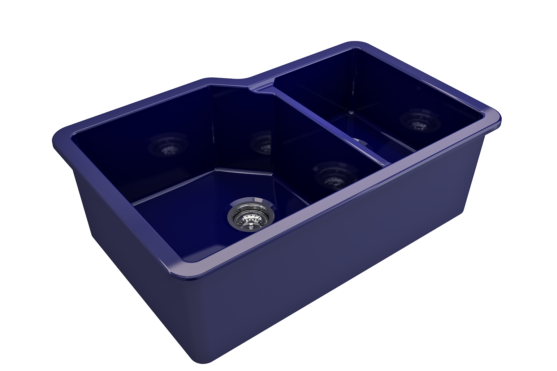 BOCCHI Sotto 33" Dual Mount Fireclay Kitchen Sink with Accessories, 60/40 Double Bowl, Sapphire Blue, 1506-010-0120