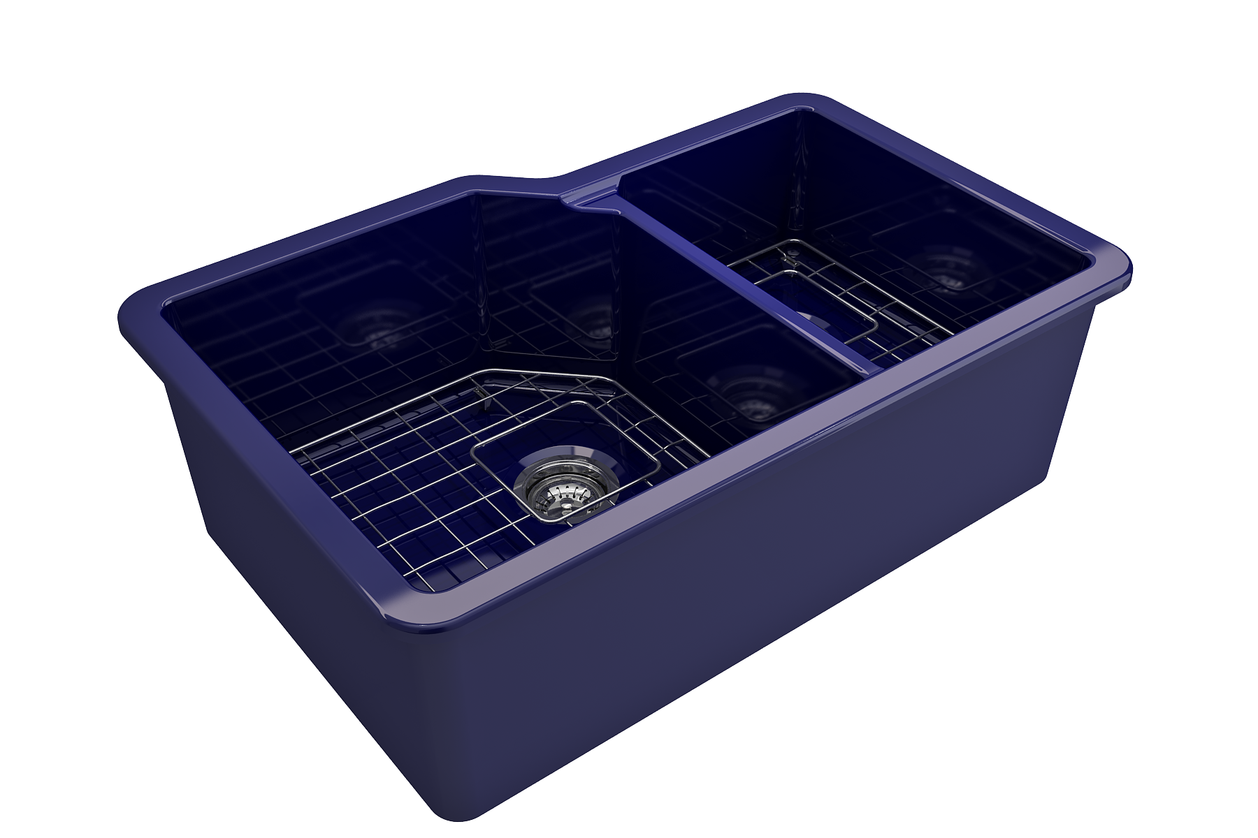 BOCCHI Sotto 33" Dual Mount Fireclay Kitchen Sink with Accessories, 60/40 Double Bowl, Sapphire Blue, 1506-010-0120