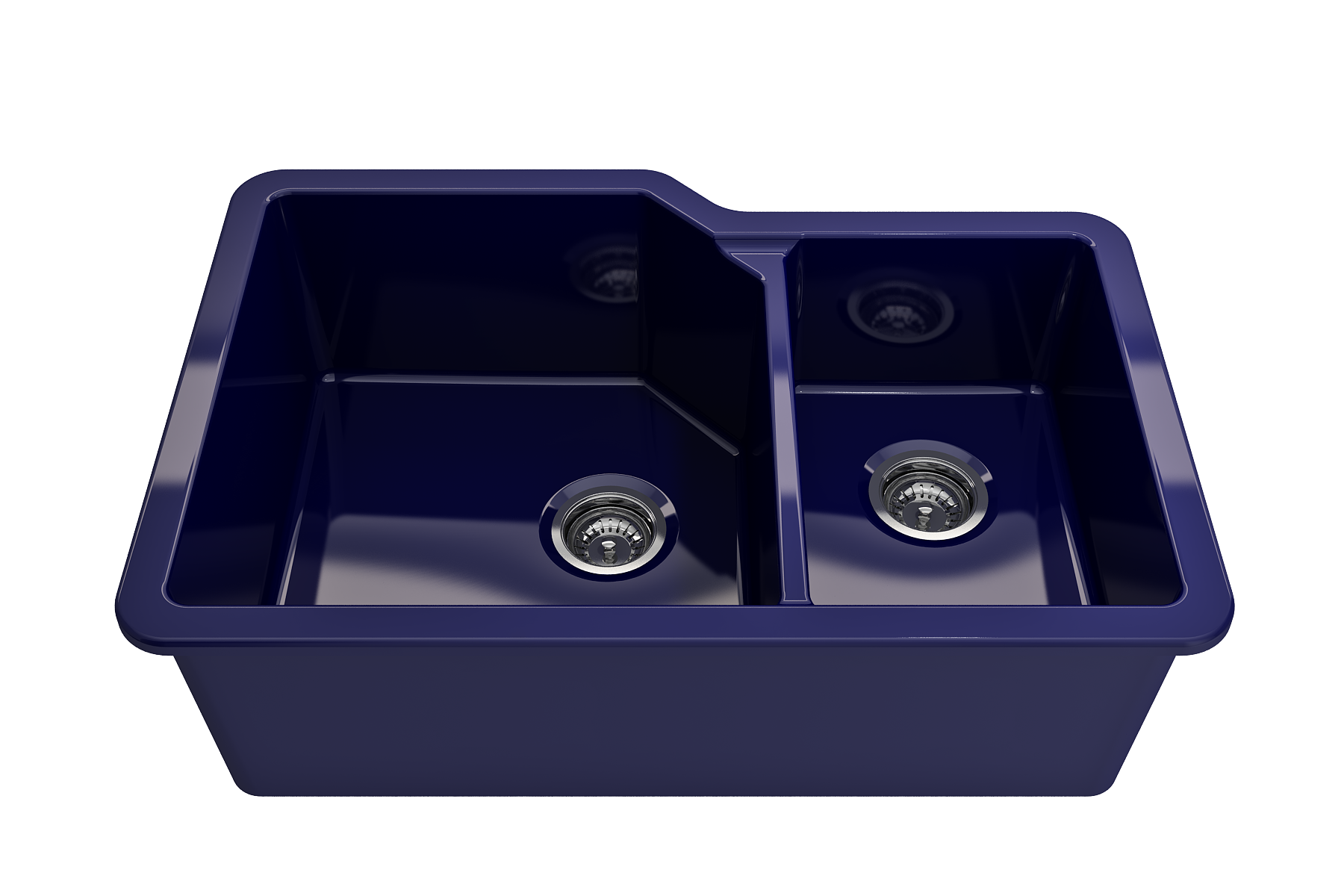BOCCHI Sotto 33" Dual Mount Fireclay Kitchen Sink with Accessories, 60/40 Double Bowl, Sapphire Blue, 1506-010-0120