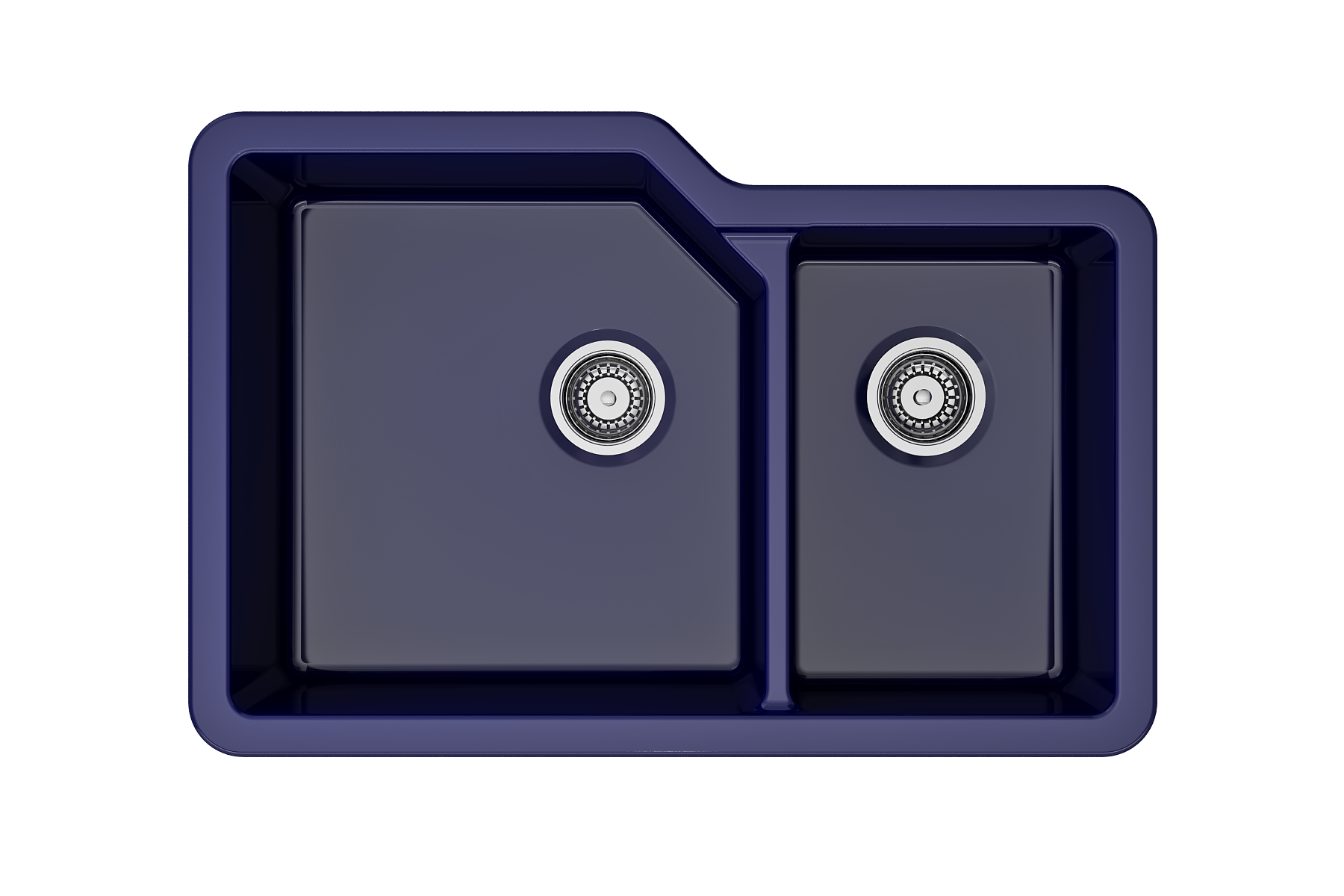 BOCCHI Sotto 33" Dual Mount Fireclay Kitchen Sink with Accessories, 60/40 Double Bowl, Sapphire Blue, 1506-010-0120