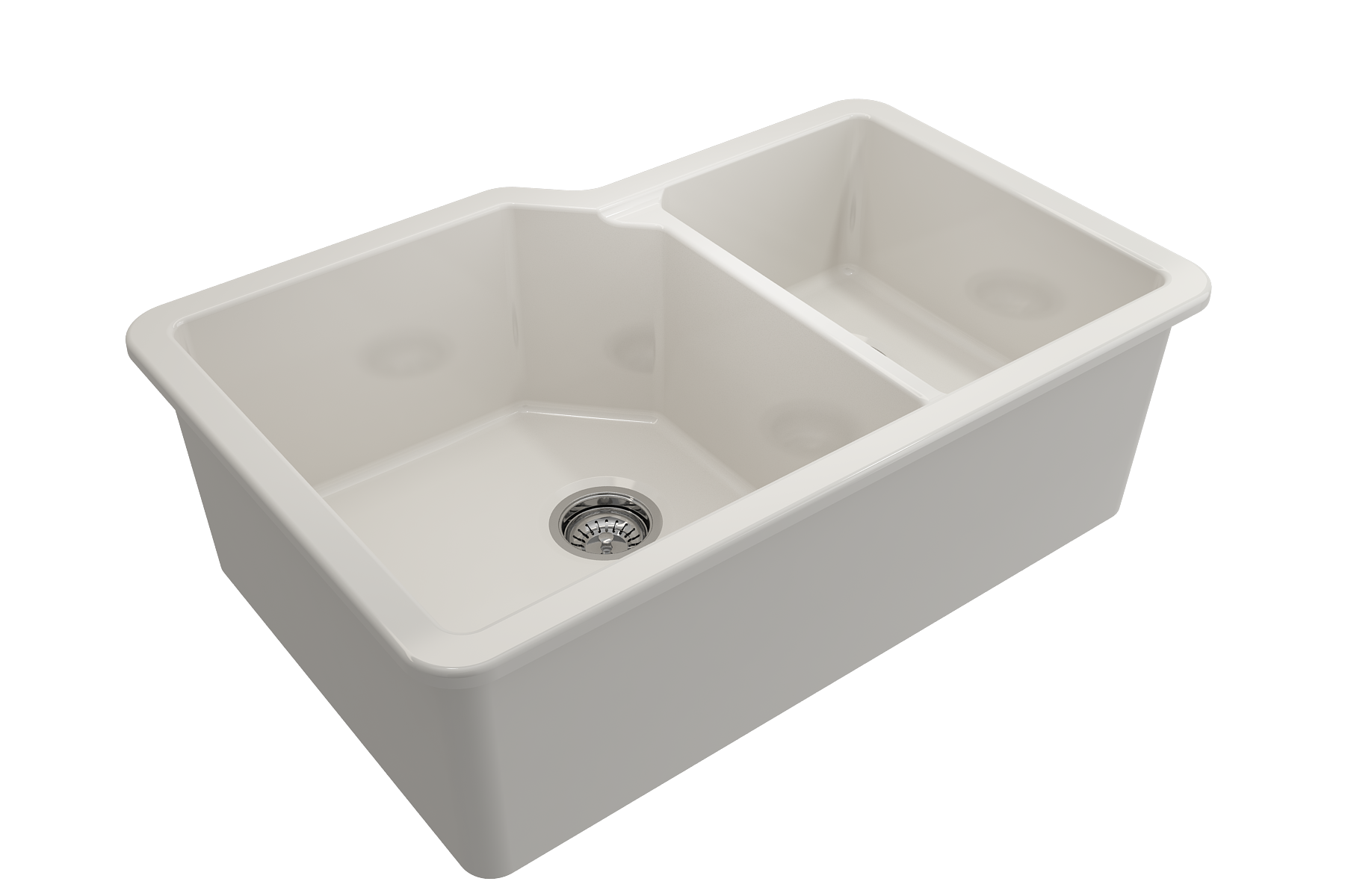 BOCCHI Sotto 33" Dual Mount Fireclay Kitchen Sink with Accessories, 60/40 Double Bowl, Biscuit, 1506-014-0120