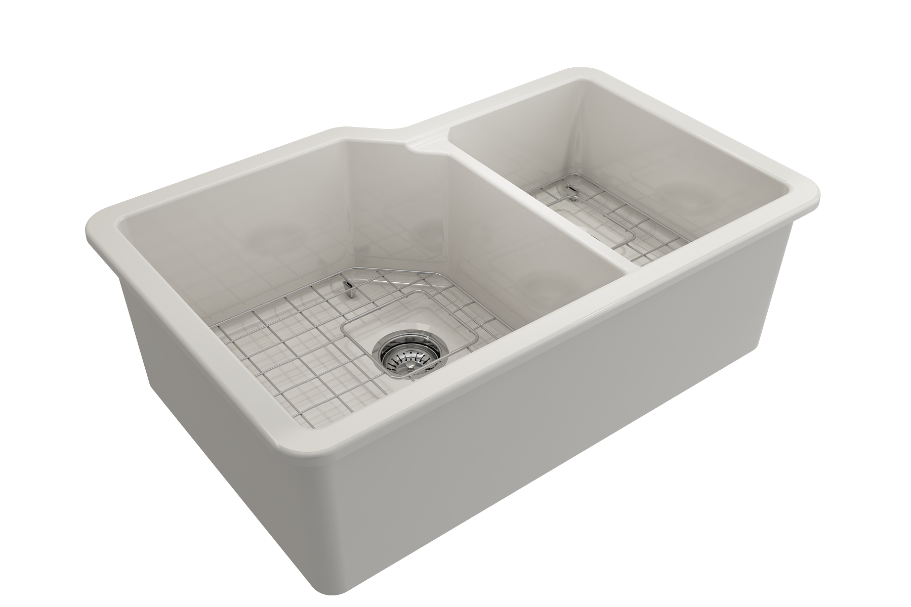 BOCCHI Sotto 33" Dual Mount Fireclay Kitchen Sink with Accessories, 60/40 Double Bowl, Biscuit, 1506-014-0120