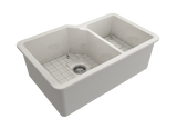BOCCHI Sotto 33" Dual Mount Fireclay Kitchen Sink with Accessories, 60/40 Double Bowl, Biscuit, 1506-014-0120