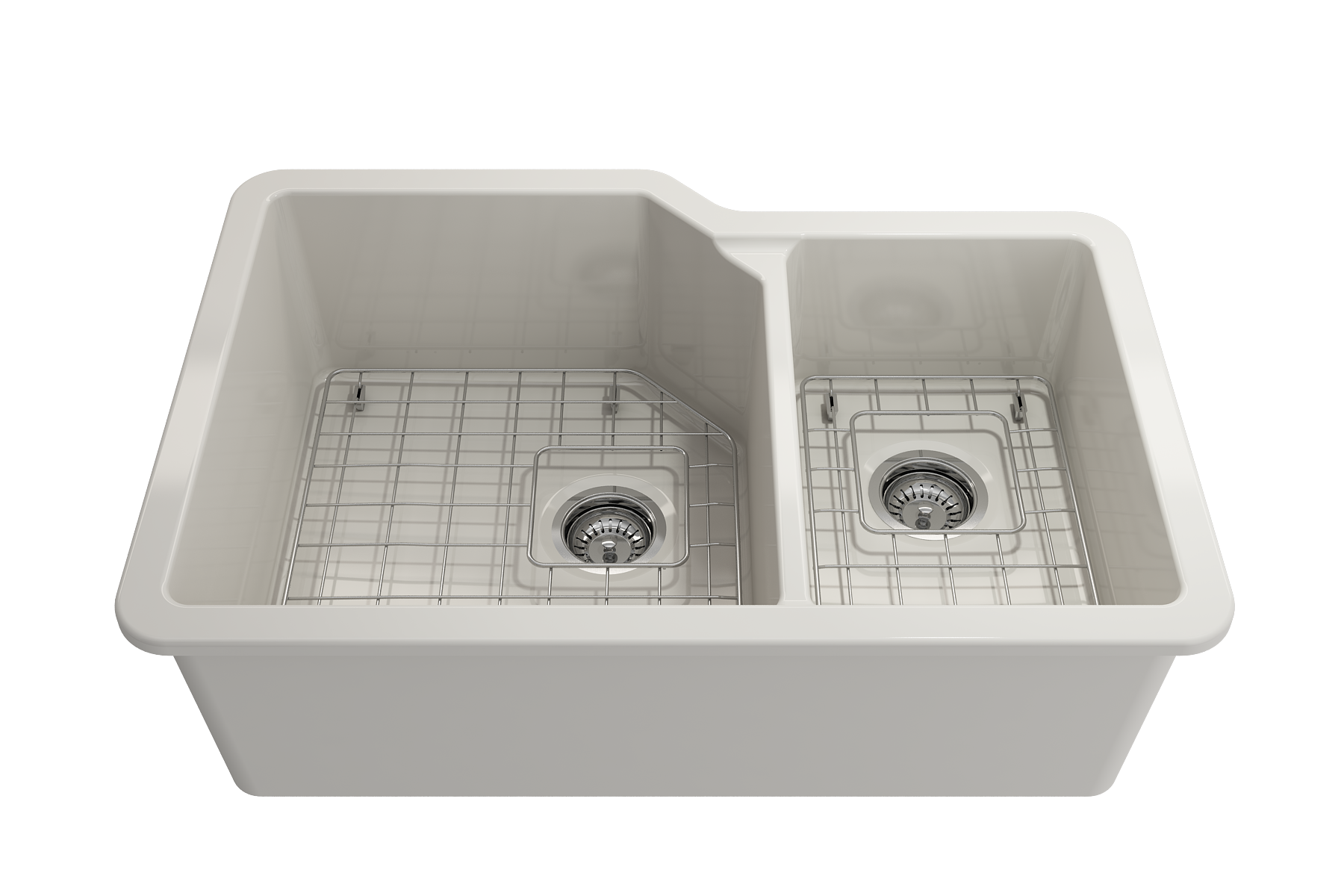 BOCCHI Sotto 33" Dual Mount Fireclay Kitchen Sink with Accessories, 60/40 Double Bowl, Biscuit, 1506-014-0120