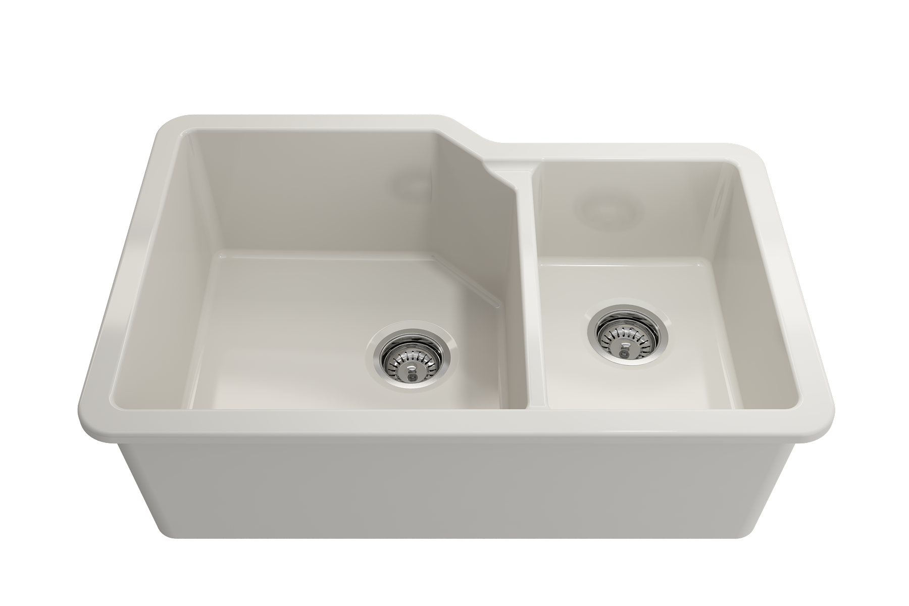 BOCCHI Sotto 33" Dual Mount Fireclay Kitchen Sink with Accessories, 60/40 Double Bowl, Biscuit, 1506-014-0120