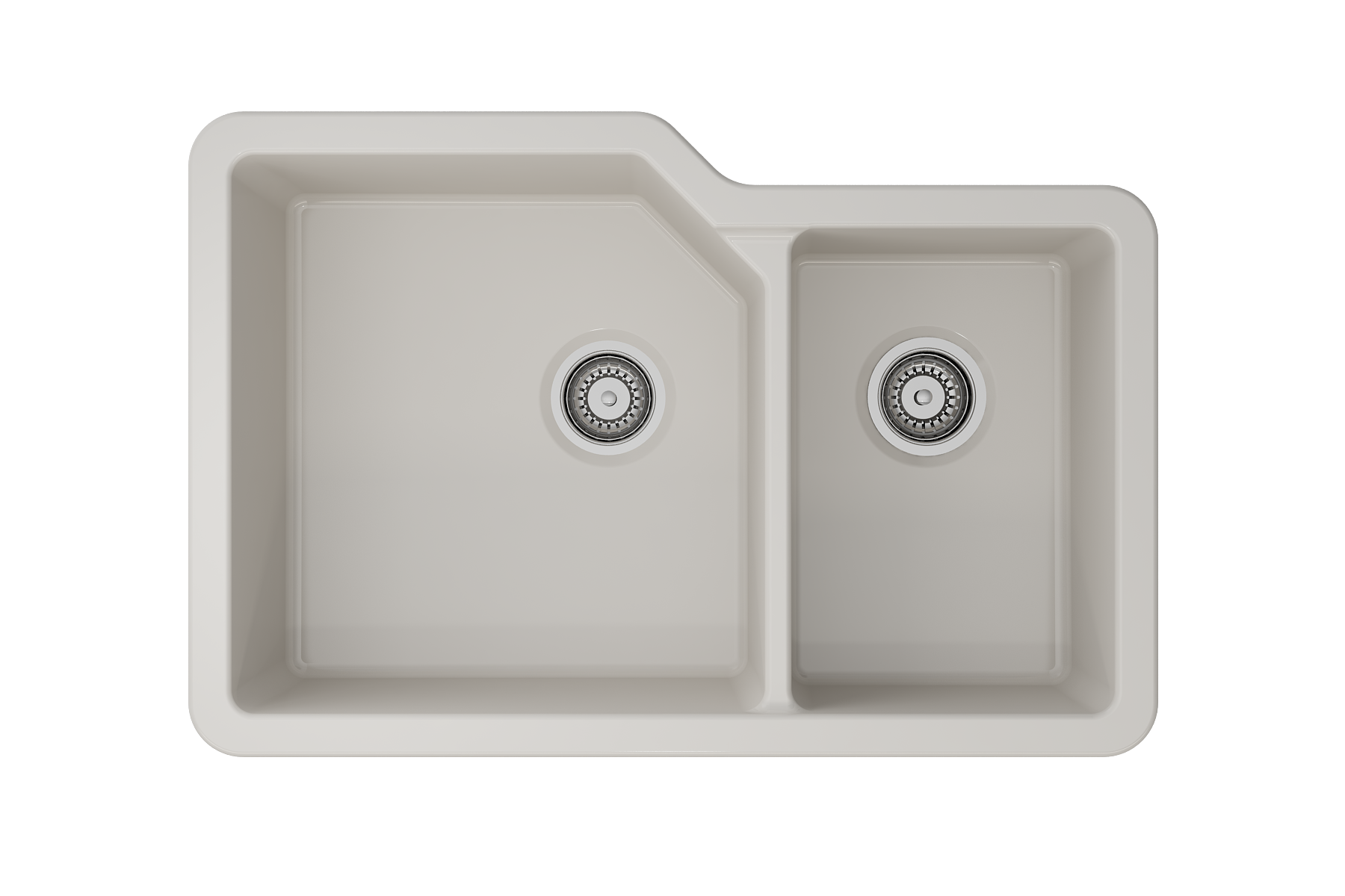 BOCCHI Sotto 33" Dual Mount Fireclay Kitchen Sink with Accessories, 60/40 Double Bowl, Biscuit, 1506-014-0120