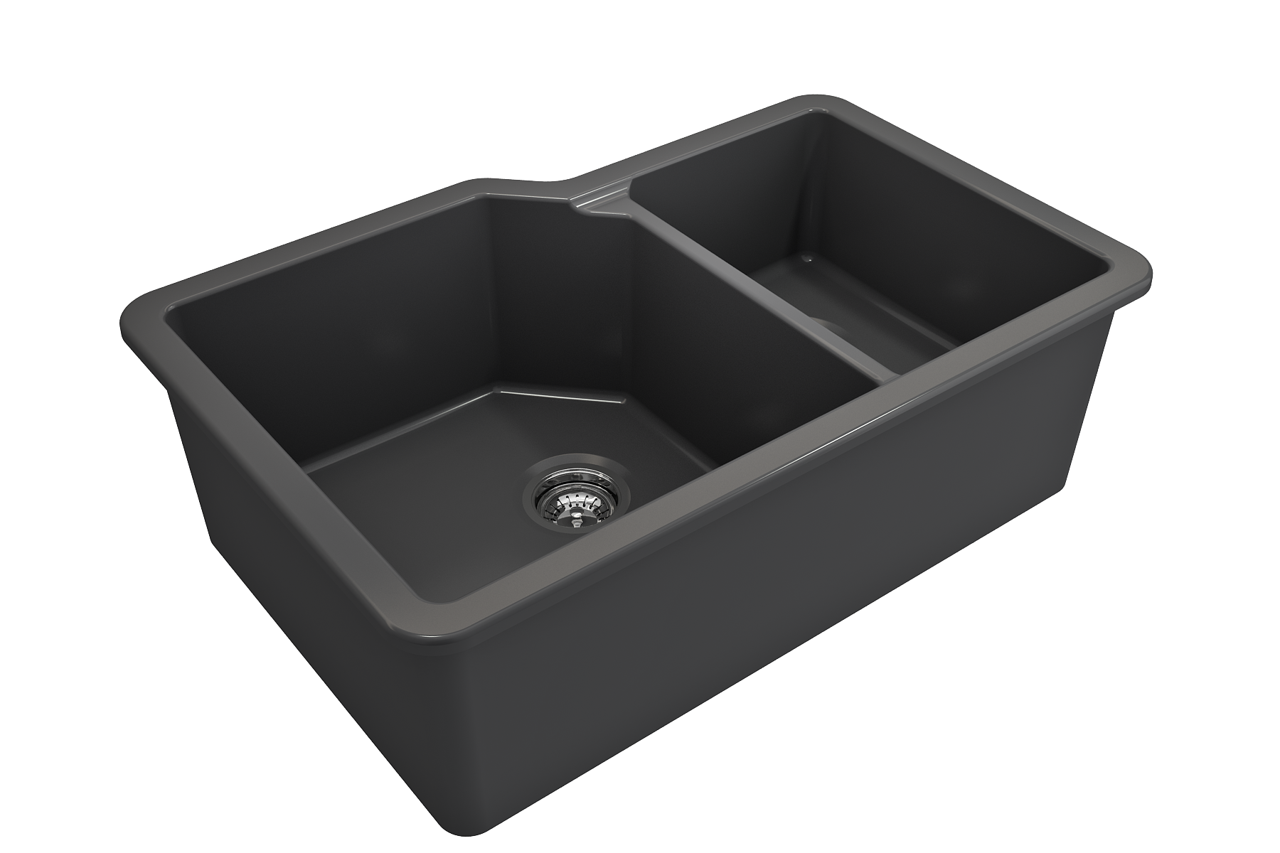 BOCCHI Sotto 33" Dual Mount Fireclay Kitchen Sink with Accessories, 60/40 Double Bowl, Matte Dark Gray, 1506-020-0120