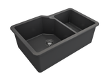 BOCCHI Sotto 33" Dual Mount Fireclay Kitchen Sink with Accessories, 60/40 Double Bowl, Matte Dark Gray, 1506-020-0120