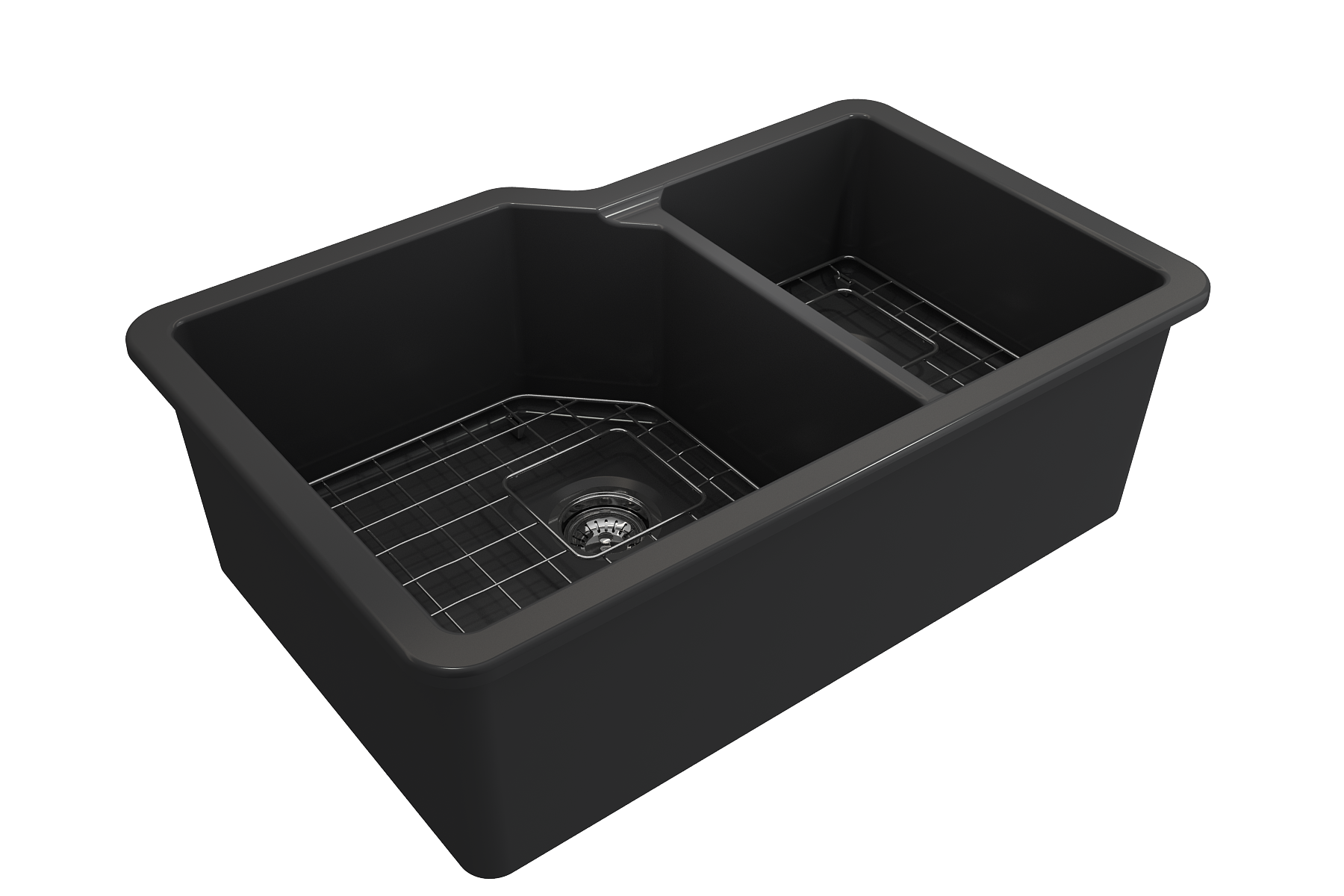 BOCCHI Sotto 33" Dual Mount Fireclay Kitchen Sink with Accessories, 60/40 Double Bowl, Matte Dark Gray, 1506-020-0120