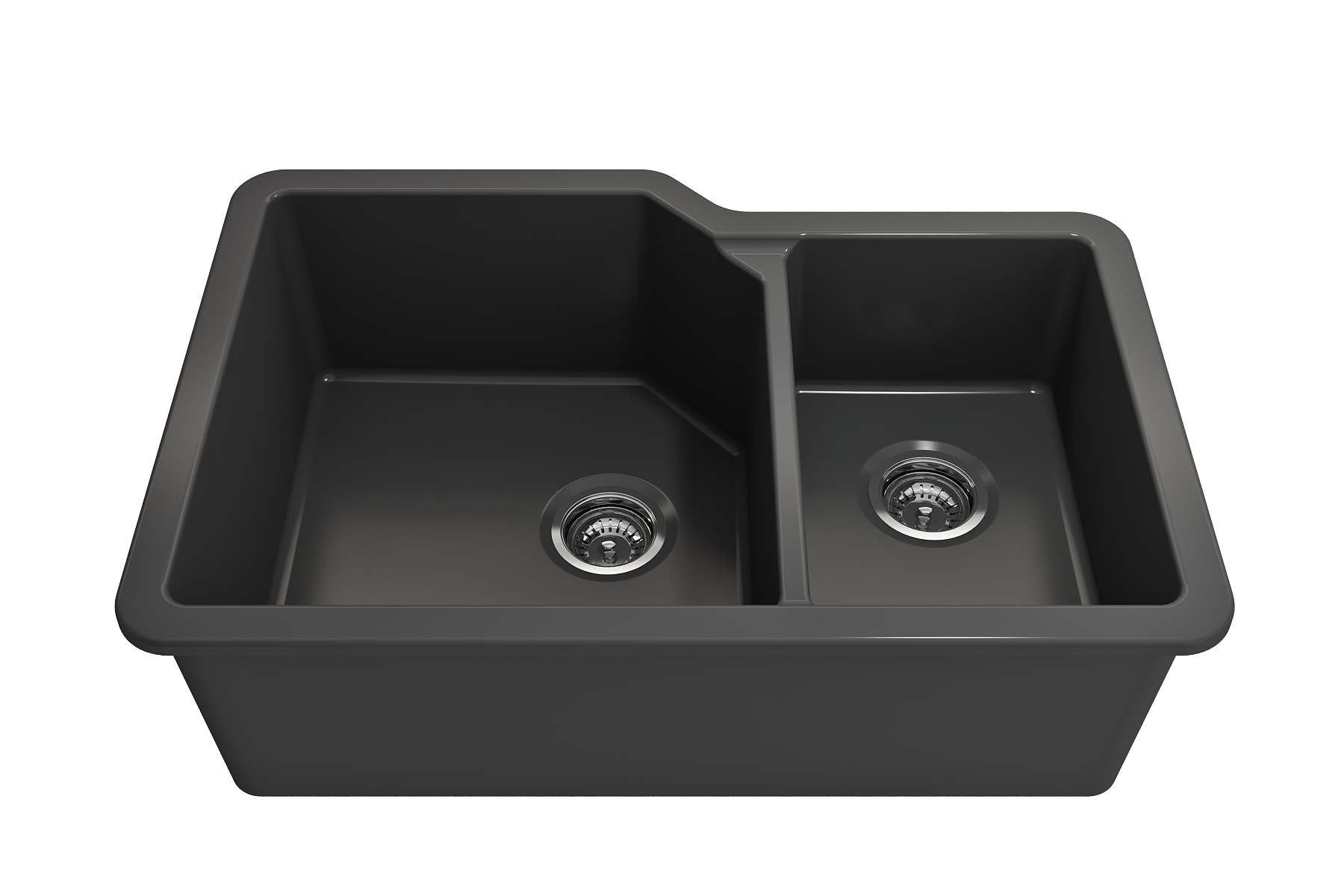 BOCCHI Sotto 33" Dual Mount Fireclay Kitchen Sink with Accessories, 60/40 Double Bowl, Matte Dark Gray, 1506-020-0120