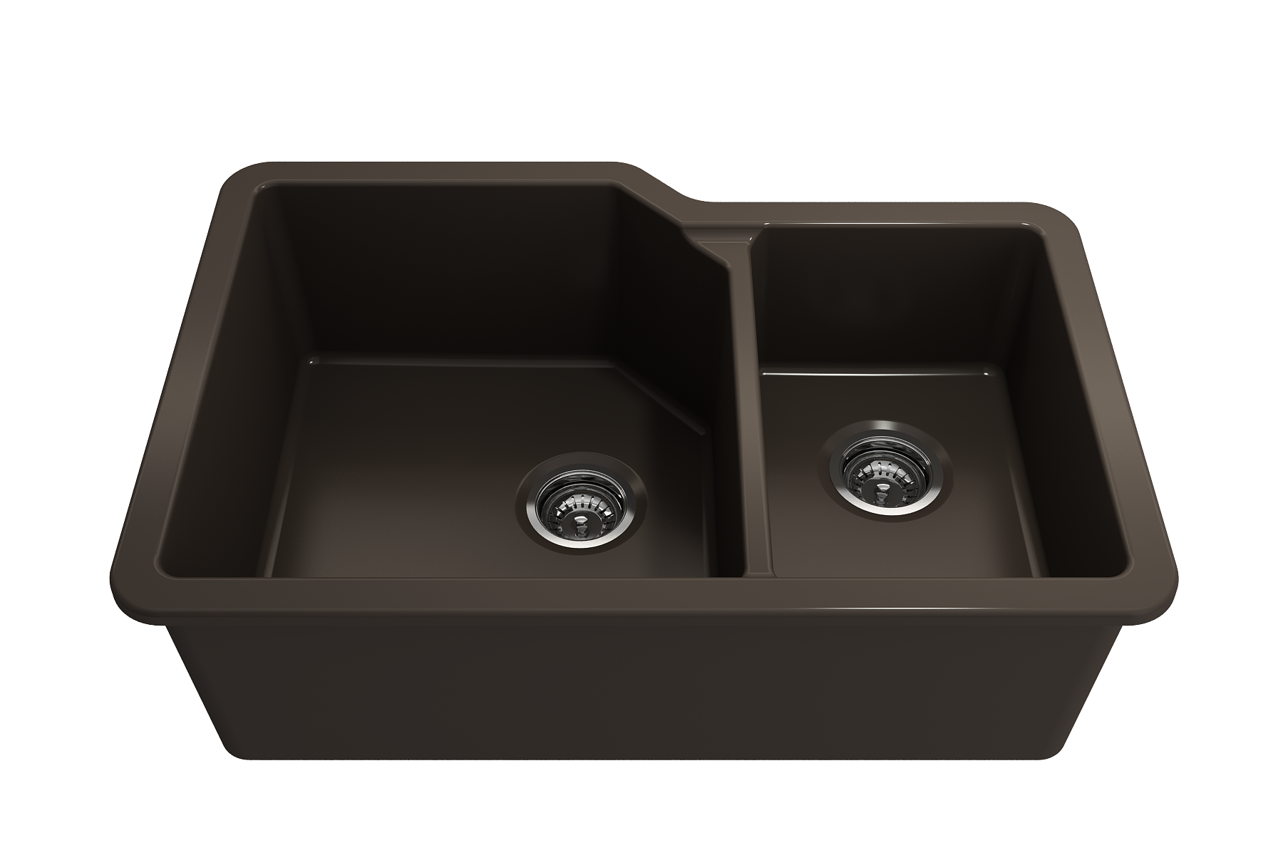 BOCCHI Sotto 33" Dual Mount Fireclay Kitchen Sink with Accessories, 60/40 Double Bowl, Matte Brown, 1506-025-0120