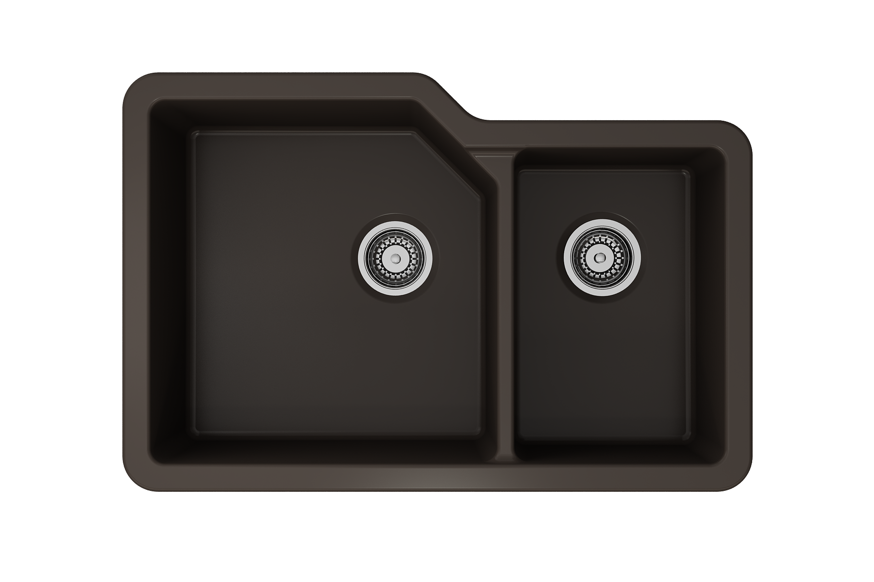 BOCCHI Sotto 33" Dual Mount Fireclay Kitchen Sink with Accessories, 60/40 Double Bowl, Matte Brown, 1506-025-0120