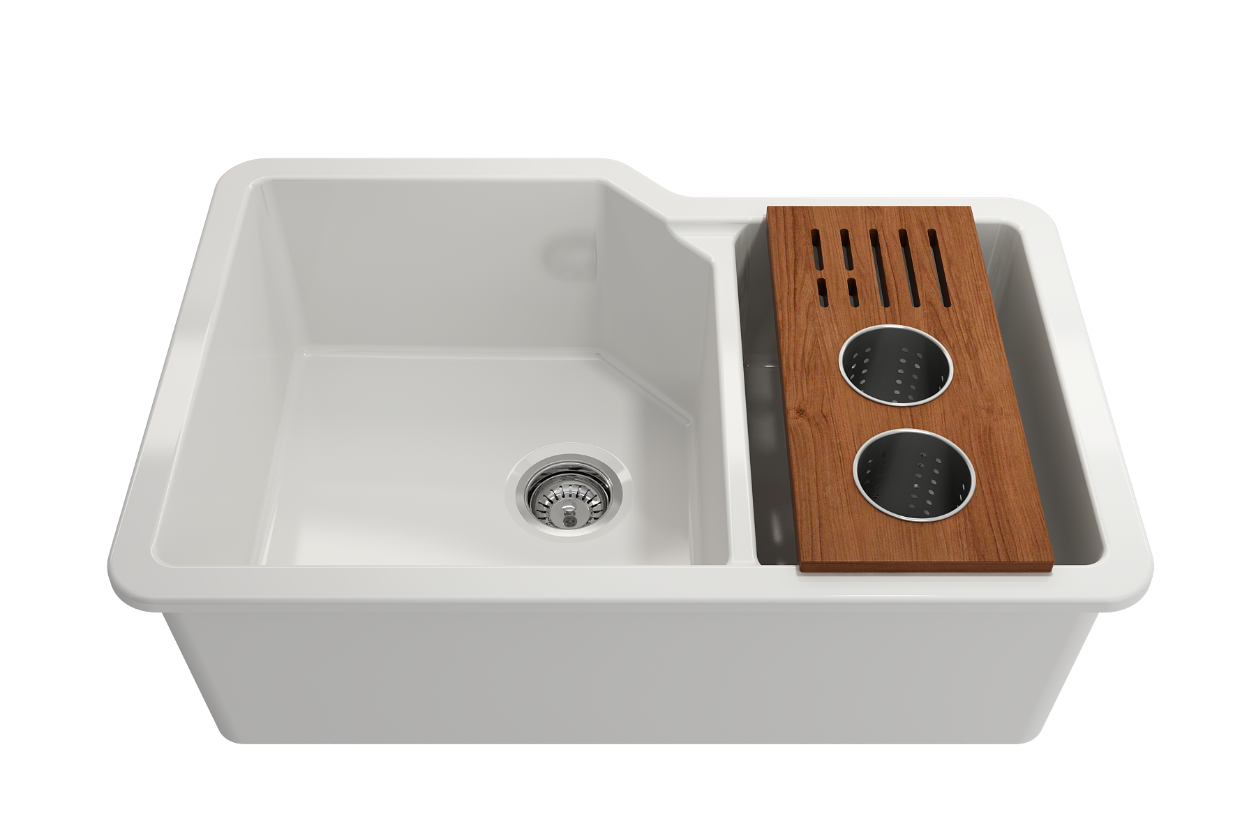 BOCCHI Wood Board with 2 Round Stainless Steel Bowls & Knife Holder