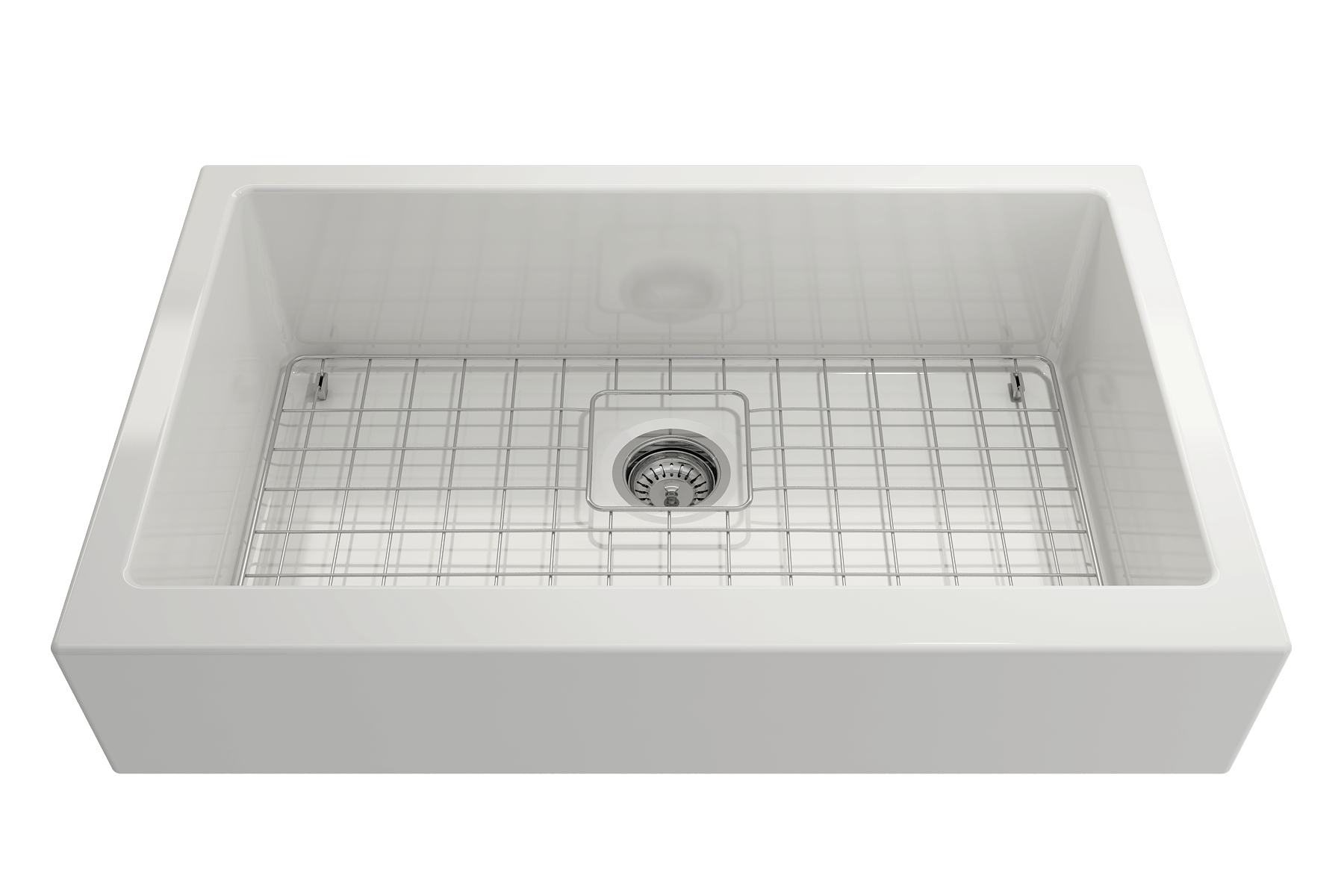 BOCCHI Nuova 34" Fireclay Retrofit Farmhouse Sink with Accessories, White, 1551-001-0120