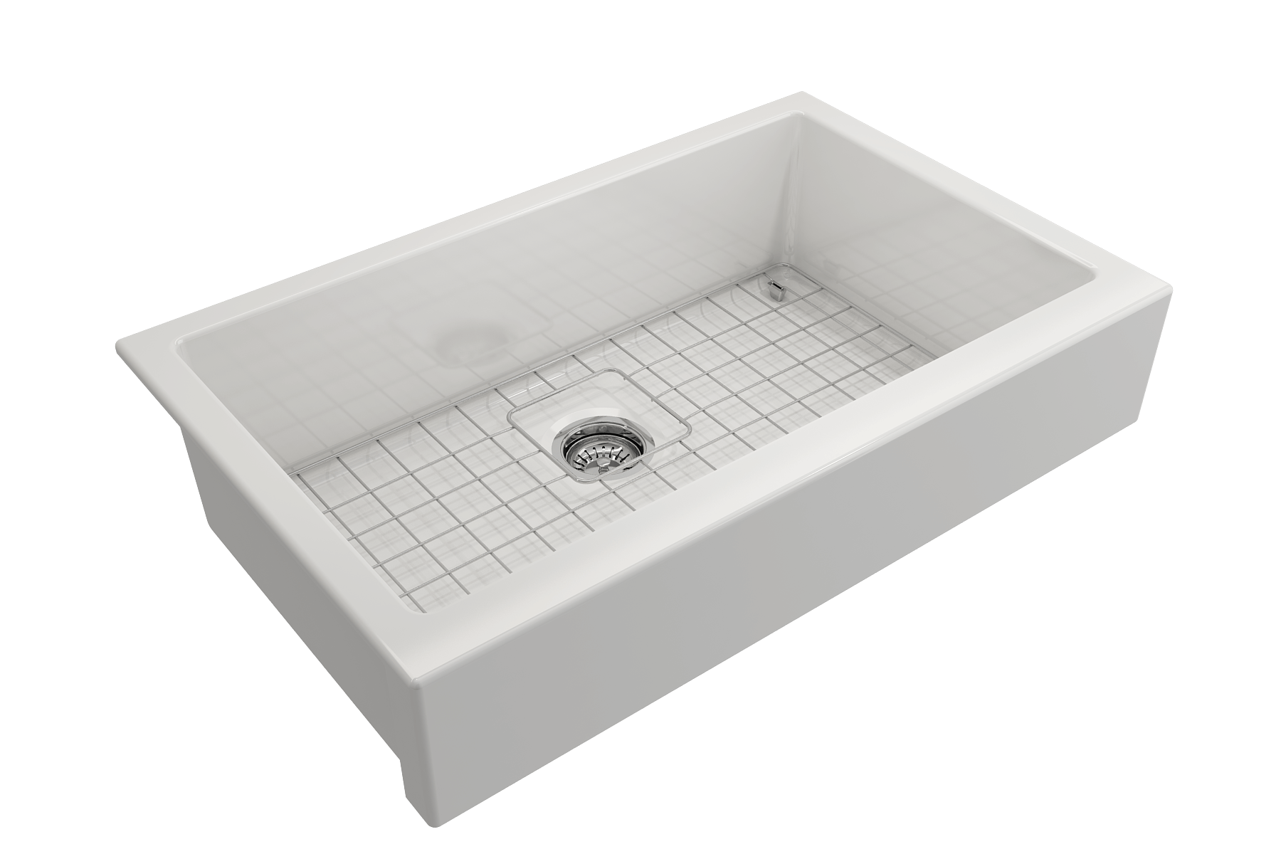 BOCCHI Nuova 34" Fireclay Retrofit Farmhouse Sink with Accessories, White, 1551-001-0120