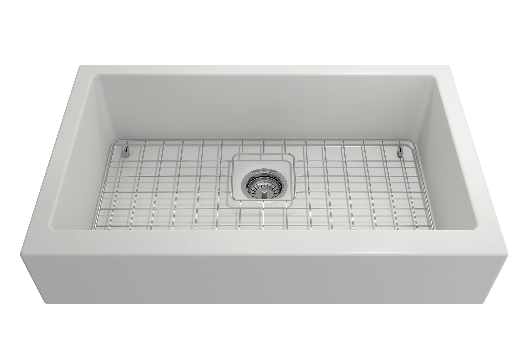BOCCHI Nuova 34" Fireclay Retrofit Farmhouse Sink with Accessories, Matte White, 1551-002-0120