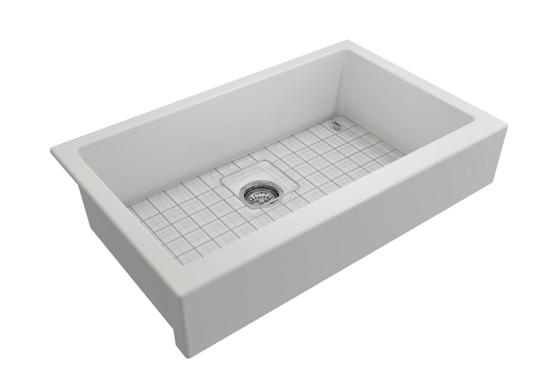 BOCCHI Nuova 34" Fireclay Retrofit Farmhouse Sink with Accessories, Matte White, 1551-002-0120