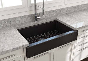 Alternate Image for BOCCHI Nuova 34" Fireclay Retrofit Farmhouse Sink with Accessories, Matte Black, 1551-004-0120