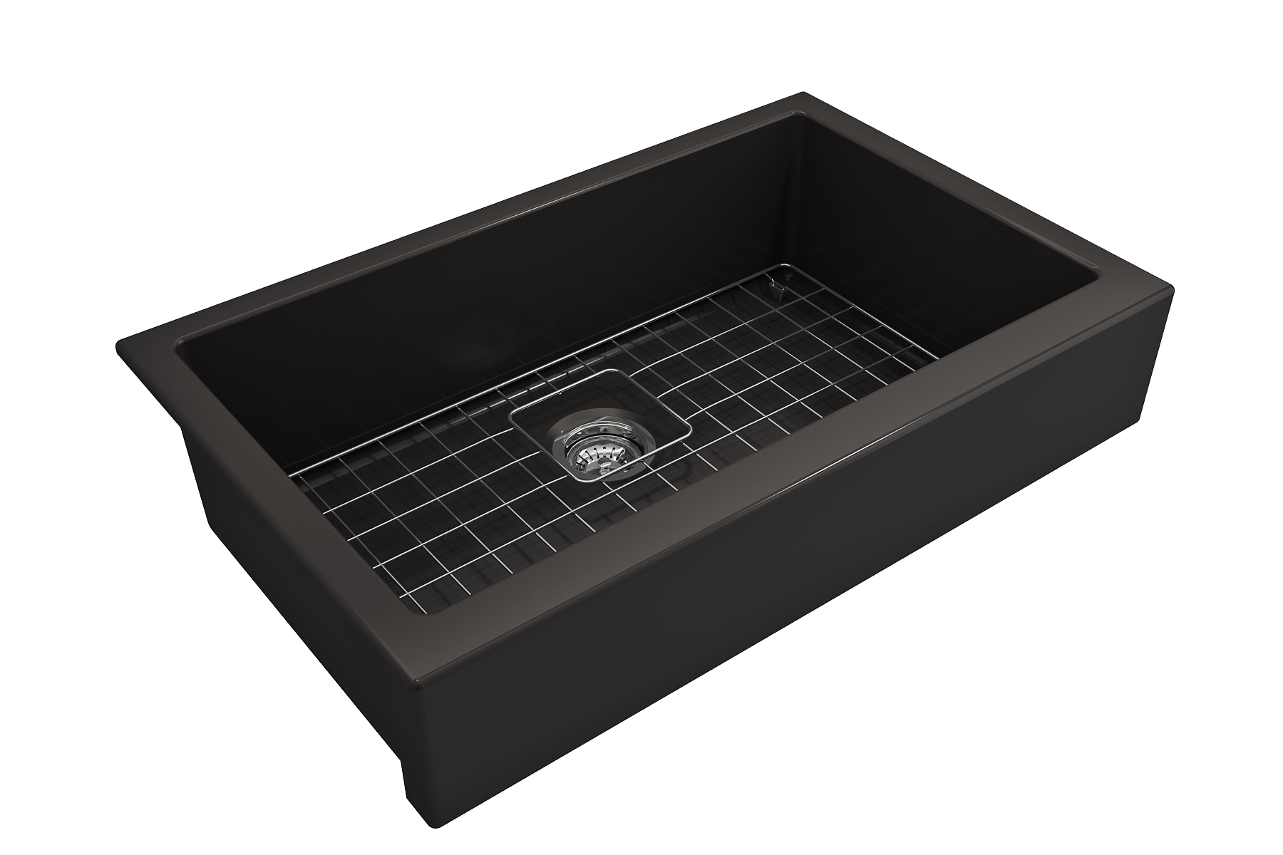 BOCCHI Nuova 34" Fireclay Retrofit Farmhouse Sink with Accessories, Matte Black, 1551-004-0120