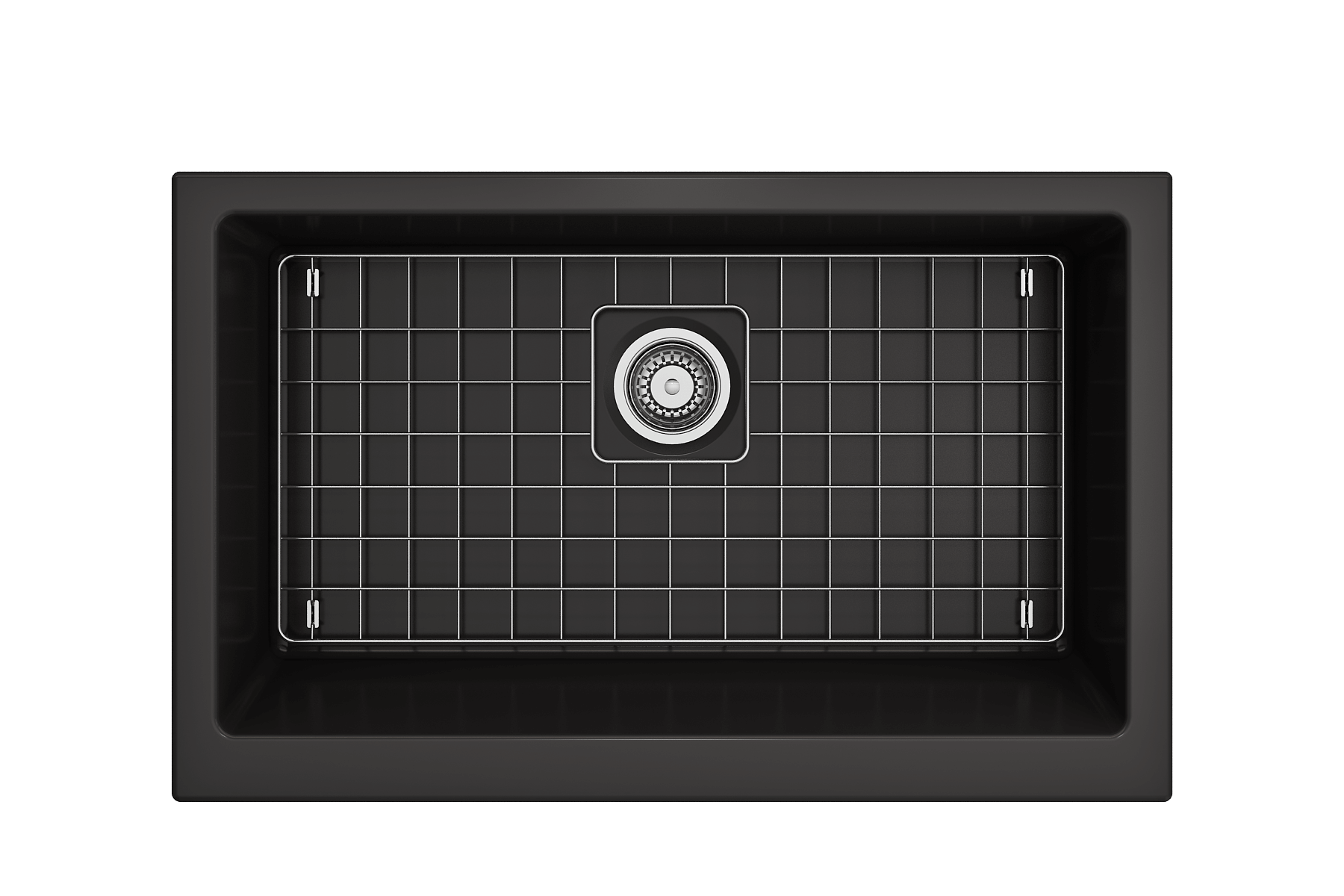 BOCCHI Nuova 34" Fireclay Retrofit Farmhouse Sink with Accessories, Matte Black, 1551-004-0120