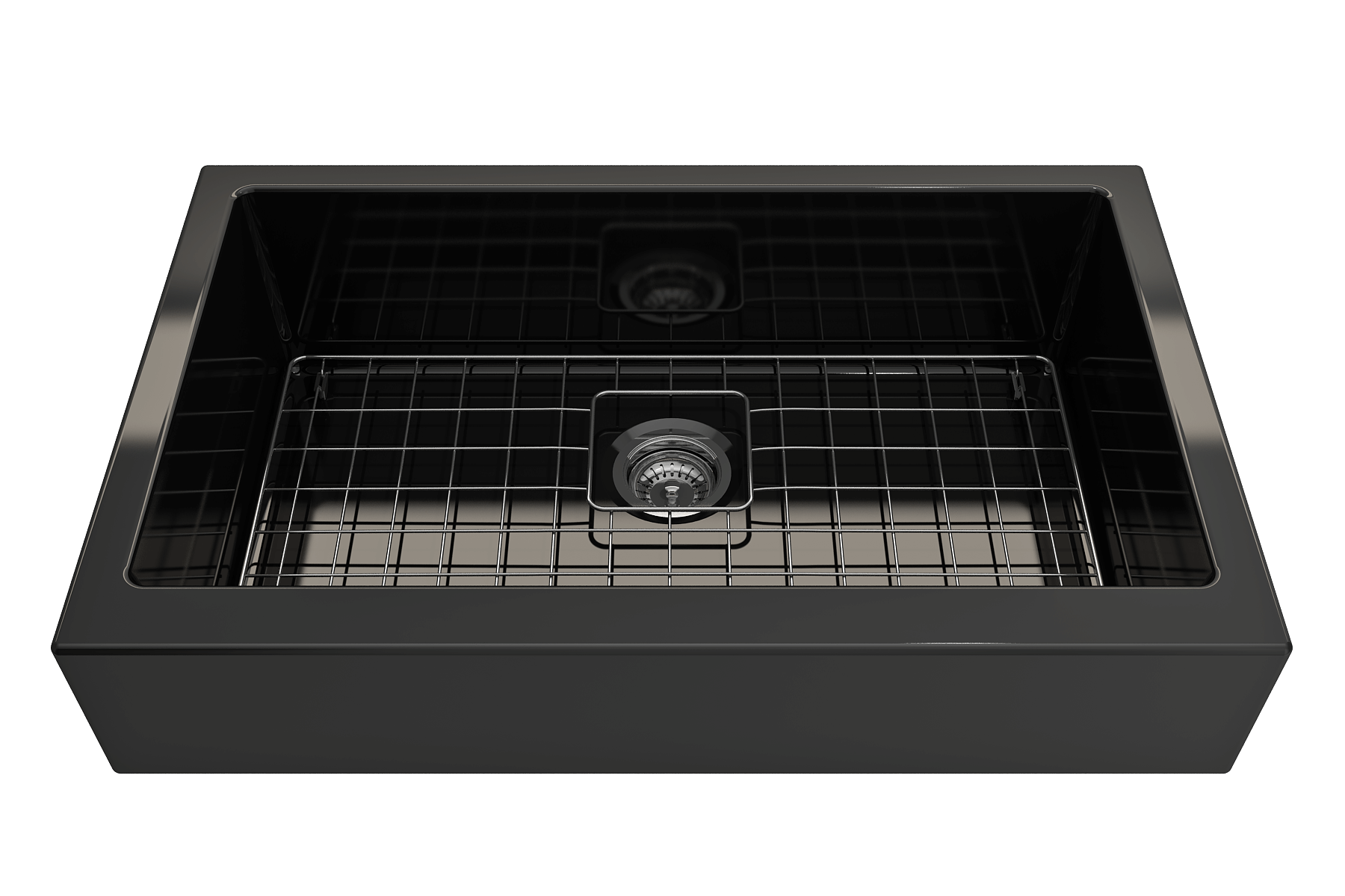 BOCCHI Nuova 34" Fireclay Retrofit Farmhouse Sink with Accessories, Black, 1551-005-0120