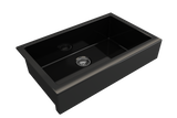BOCCHI Nuova 34" Fireclay Retrofit Farmhouse Sink with Accessories, Black, 1551-005-0120