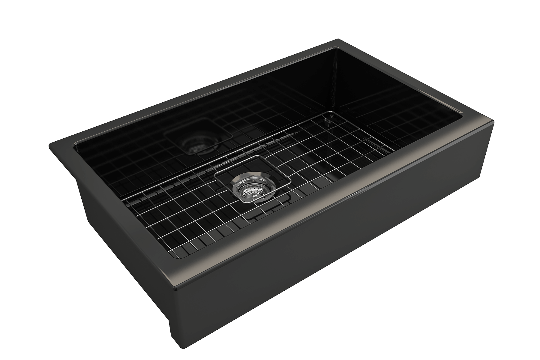 BOCCHI Nuova 34" Fireclay Retrofit Farmhouse Sink with Accessories, Black, 1551-005-0120