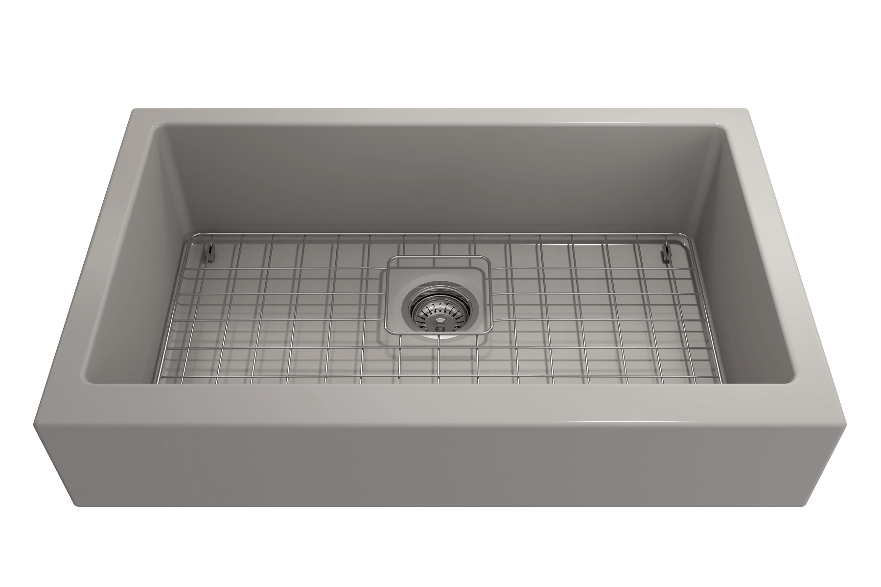 BOCCHI Nuova 34" Fireclay Retrofit Farmhouse Sink with Accessories, Matte Gray, 1551-006-0120