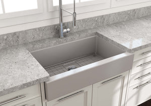 Alternate Image for BOCCHI Nuova 34" Fireclay Retrofit Farmhouse Sink with Accessories, Matte Gray, 1551-006-0120