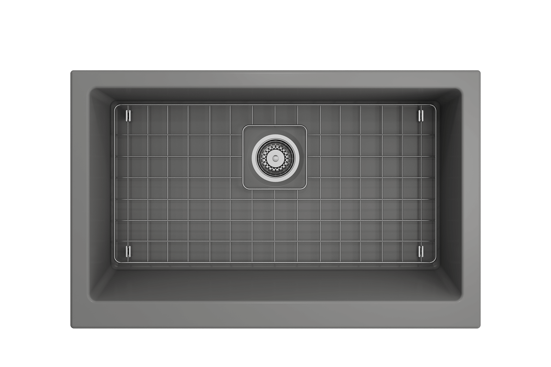 BOCCHI Nuova 34" Fireclay Retrofit Farmhouse Sink with Accessories, Matte Gray, 1551-006-0120