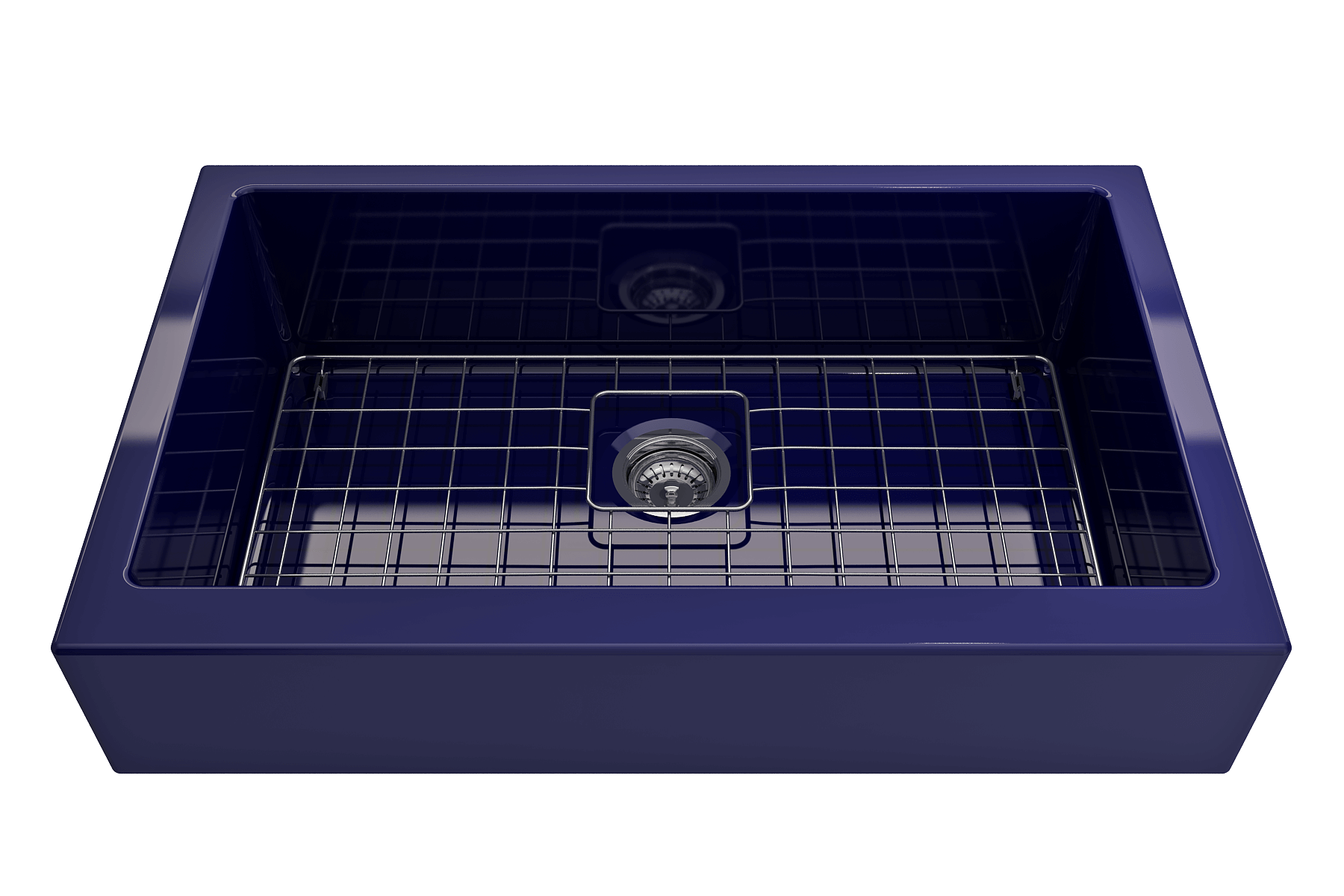 BOCCHI Nuova 34" Fireclay Retrofit Farmhouse Sink with Accessories, Sapphire Blue, 1551-010-0120