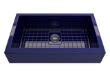 BOCCHI Nuova 34" Fireclay Farmhouse Sink Kit with Accessories, Sapphire Blue, 1551-010-0120