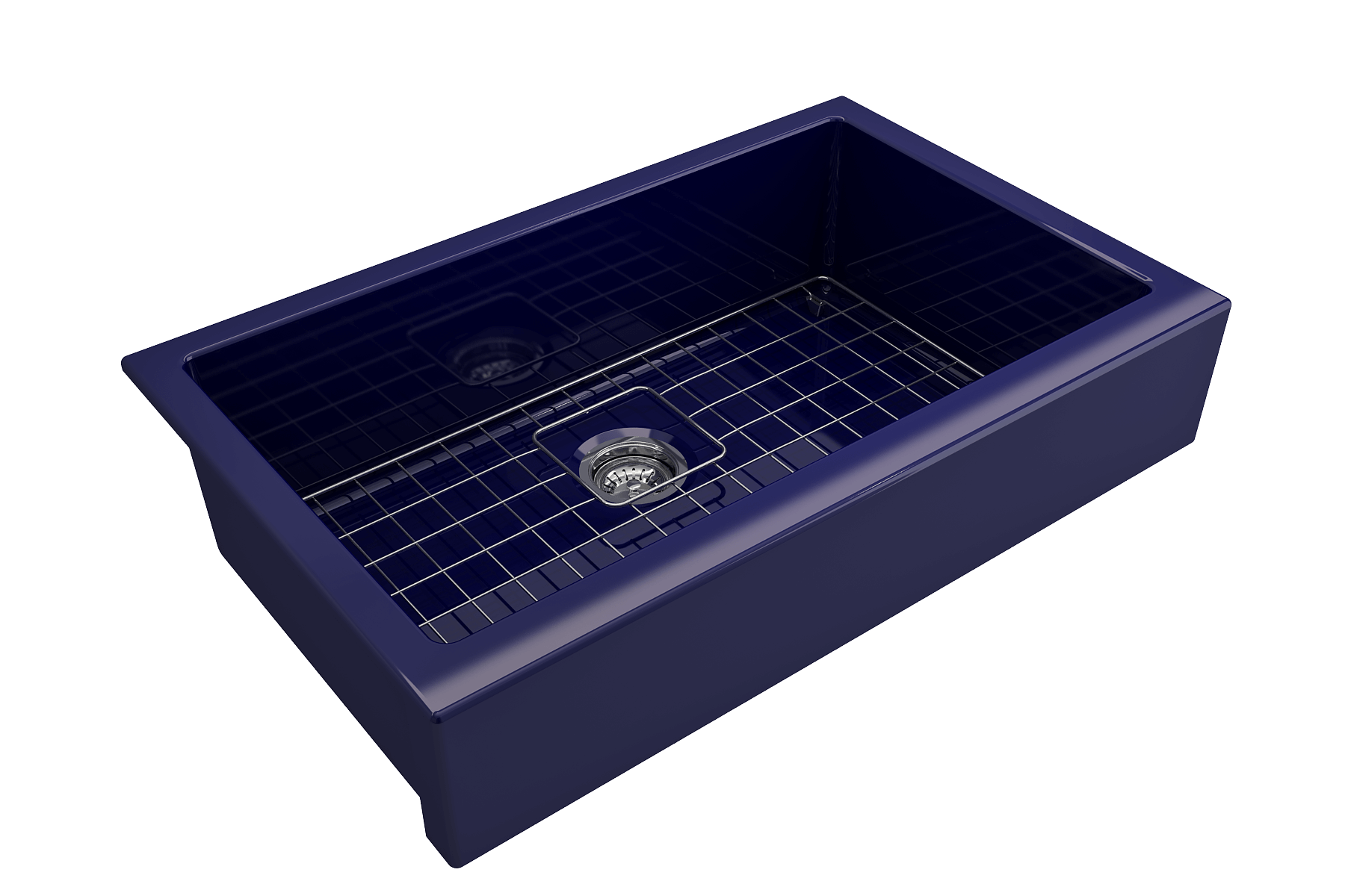 BOCCHI Nuova 34" Fireclay Retrofit Farmhouse Sink with Accessories, Sapphire Blue, 1551-010-0120