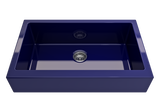 BOCCHI Nuova 34" Fireclay Retrofit Farmhouse Sink with Accessories, Sapphire Blue, 1551-010-0120