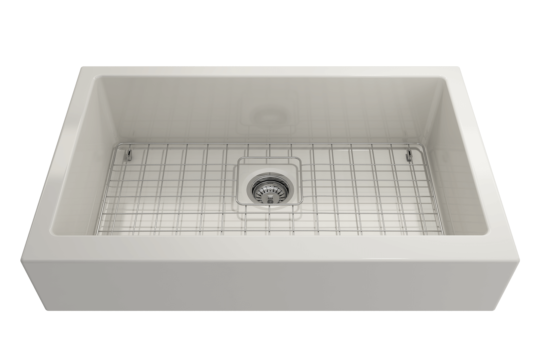 BOCCHI Nuova 34" Fireclay Retrofit Farmhouse Sink with Accessories, Biscuit, 1551-014-0120