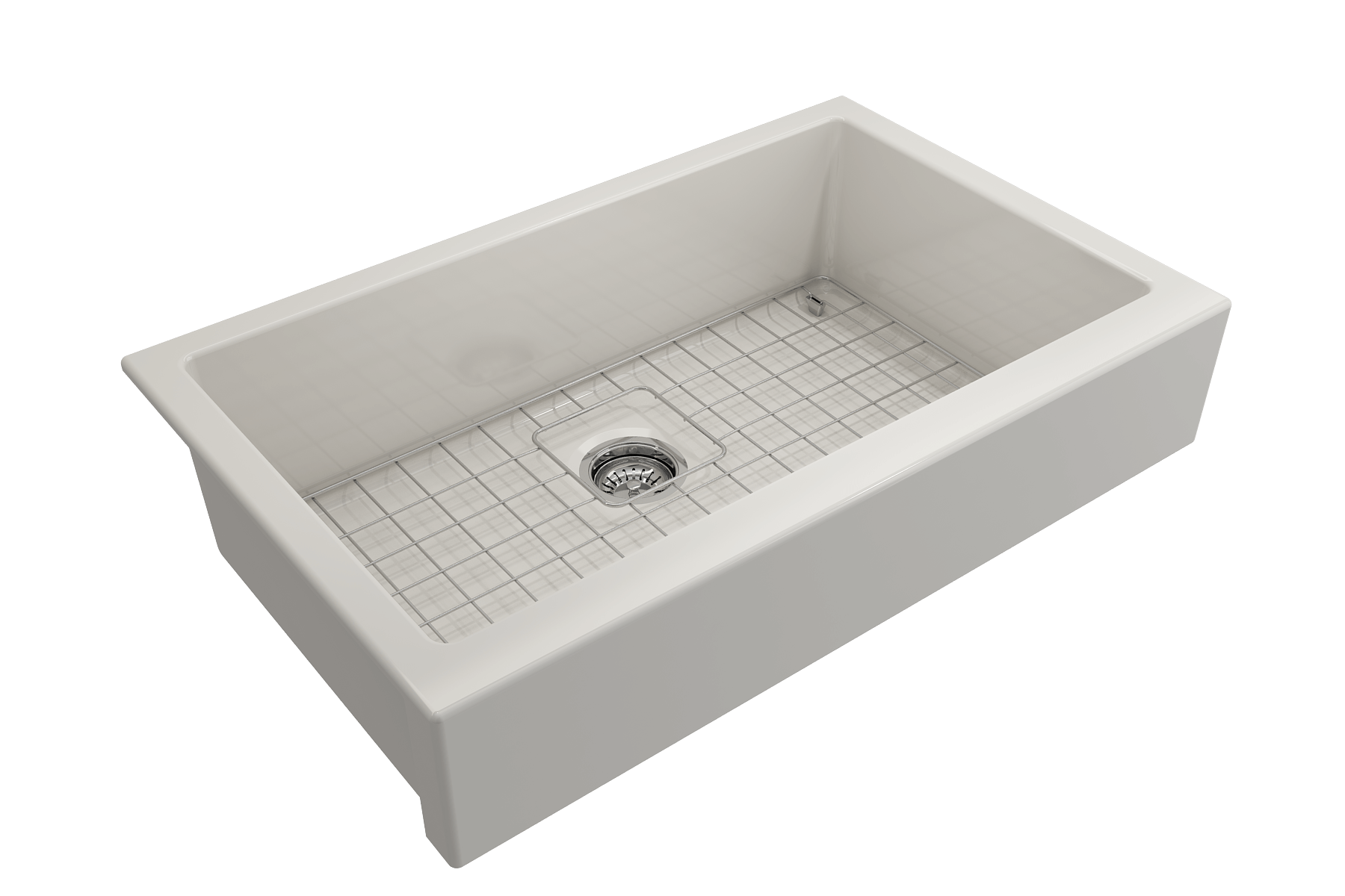 BOCCHI Nuova 34" Fireclay Retrofit Farmhouse Sink with Accessories, Biscuit, 1551-014-0120