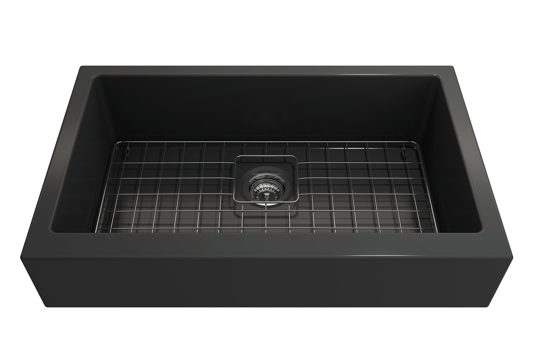 BOCCHI Nuova 34" Fireclay Retrofit Farmhouse Sink with Accessories, Matte Dark Gray, 1551-020-0120