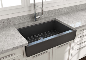 Alternate Image for BOCCHI Nuova 34" Fireclay Retrofit Farmhouse Sink with Accessories, Matte Dark Gray, 1551-020-0120