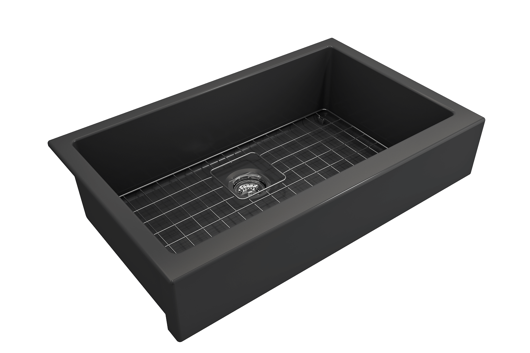 BOCCHI Nuova 34" Fireclay Retrofit Farmhouse Sink with Accessories, Matte Dark Gray, 1551-020-0120