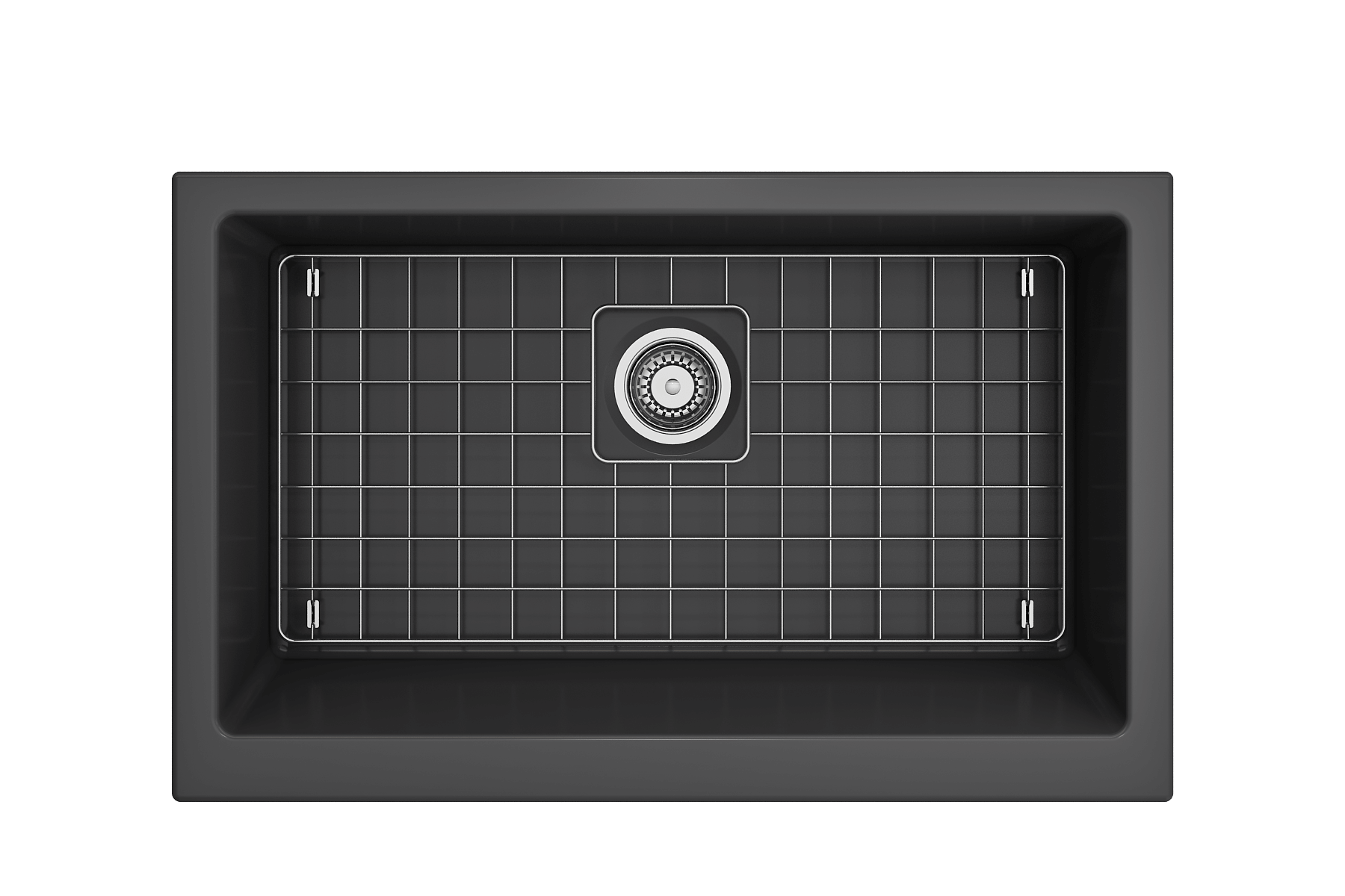 BOCCHI Nuova 34" Fireclay Retrofit Farmhouse Sink with Accessories, Matte Dark Gray, 1551-020-0120