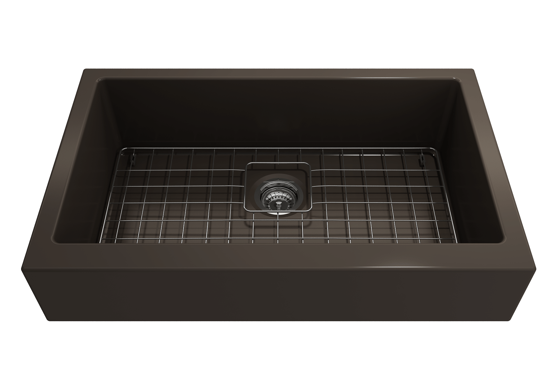 BOCCHI Nuova 34" Fireclay Retrofit Farmhouse Sink with Accessories, Matte Brown, 1551-025-0120