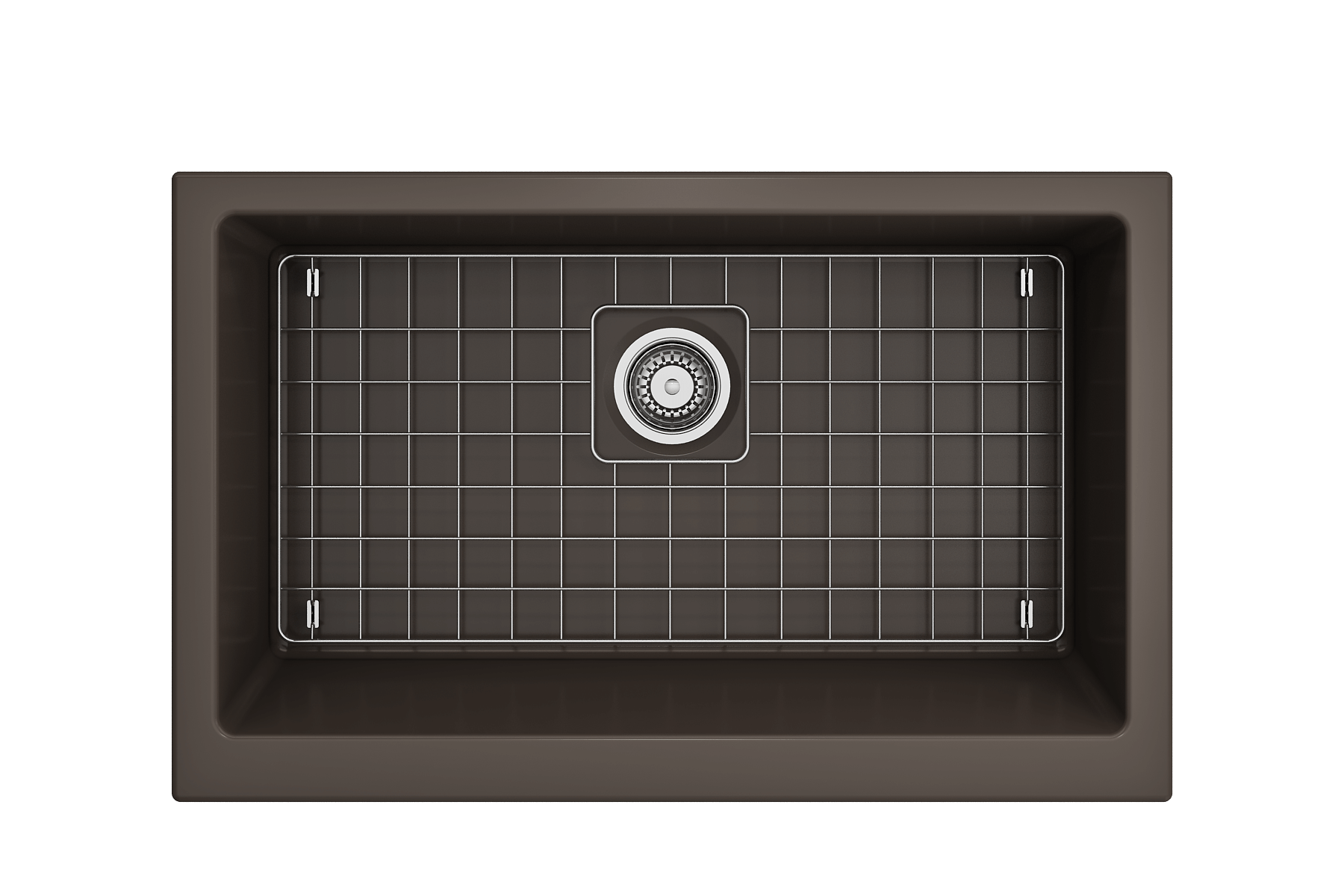 BOCCHI Nuova 34" Fireclay Retrofit Farmhouse Sink with Accessories, Matte Brown, 1551-025-0120