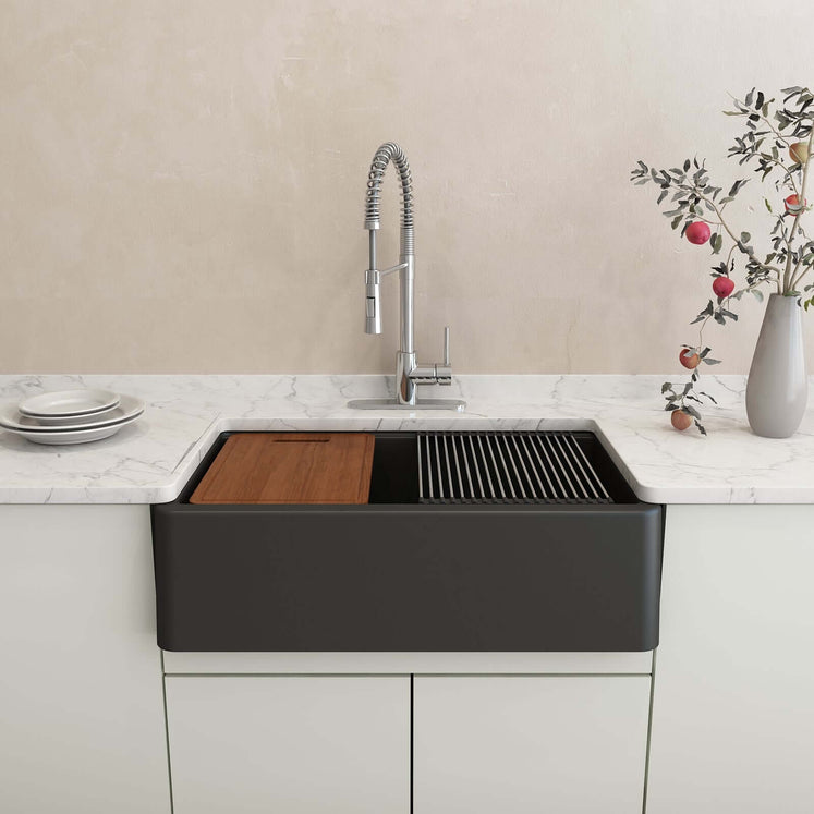 Alternate Image for BOCCHI Arona 33" Composite Granite Workstation Farmhouse Sink with Accessories, Matte Black, 1600-504-0120