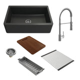 BOCCHI Arona 33" Granite Workstation Farmhouse Sink Kit with Faucet and Accessories, Matte Black (sink) / Chrome (faucet), 1600-504-2020CH