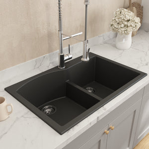 Alternate Image for BOCCHI Campino Duo 33" Dual Mount Composite Granite Kitchen Sink, 60/40 Double Bowl, Matte Black, 1602-504-0126