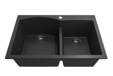 BOCCHI Campino Duo 33" Dual Mount Composite Granite Kitchen Sink, 60/40 Double Bowl, Matte Black, 1602-504-0126